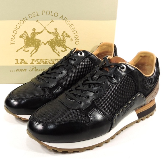 🇮🇹 LA MARTINA 🇮🇹 MEN'S BLACK LEATHER COMFORT SNEAKERS - Picture 7 of 7